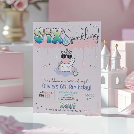 Invitation SIX & Sparkling Unicorn Graffiti Girl 6e anniversa