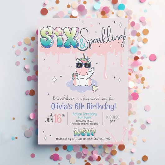 Invitation SIX & Sparkling Unicorn Graffiti Girl 6e anniversa