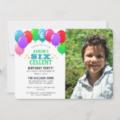 Invitation SIXcellent 6e anniversaire Bleu Ballons photo (Devant)