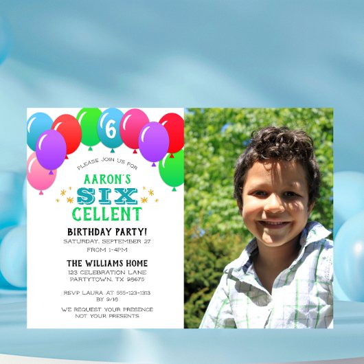 Invitation SIXcellent 6e anniversaire Bleu Ballons photo