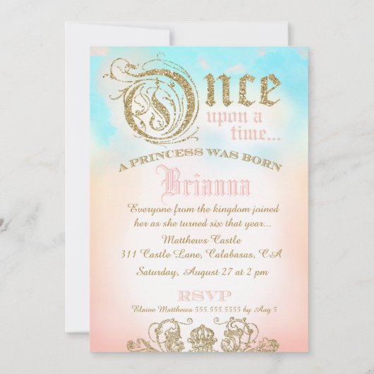 Invitation Sixième anniversaire une fois à une fois Princesse (Dos)