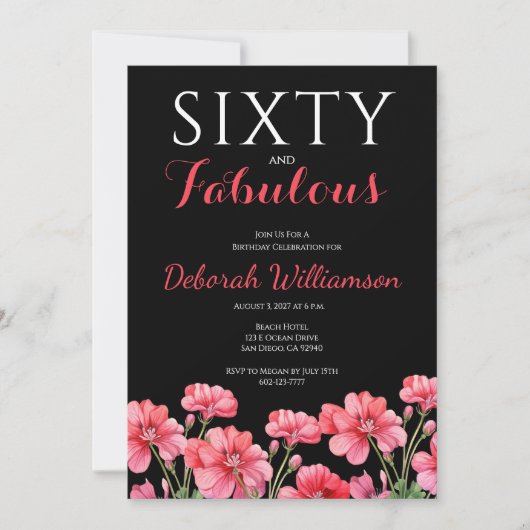 Invitation Sixty and Fabulous Black Pink 60th Birthday  (Devant)