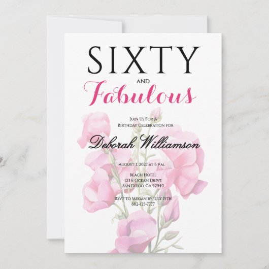 Invitation Sixty and Fabulous Black Pink 60th Birthday  (Devant)