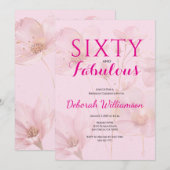 Invitation Sixty and Fabulous Blush Pink Floral 60th Birthday (Devant / Derrière)