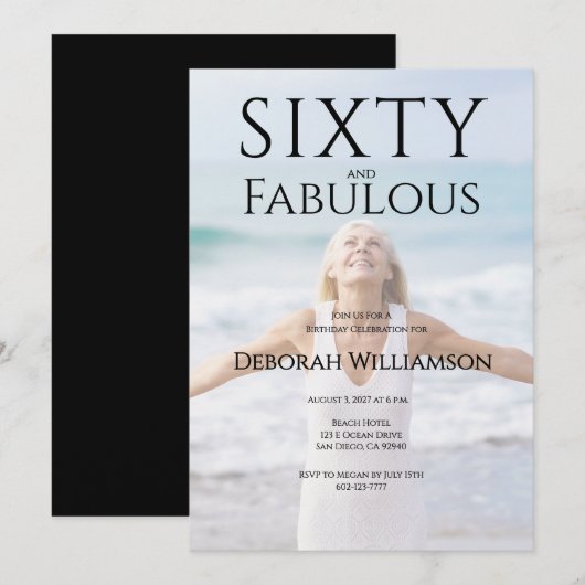 Invitation Sixty and Fabulous Photo 50th Birthday Party (Devant / Derrière)