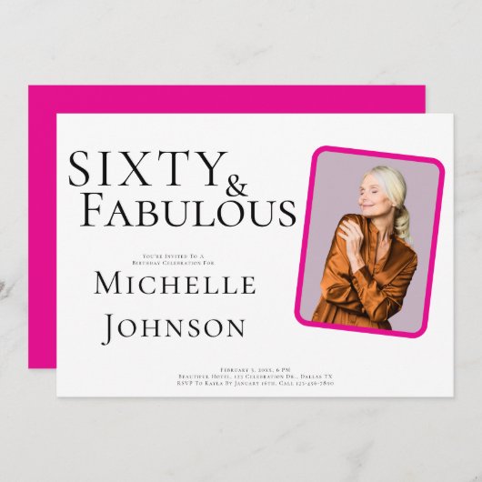 Invitation Sixty and Fabulous Photo 60th Birthday Party (Devant / Derrière)