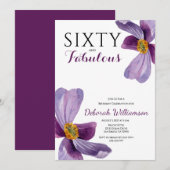 Invitation Sixty and Fabulous Purple Floral 60th Birthday In (Devant / Derrière)