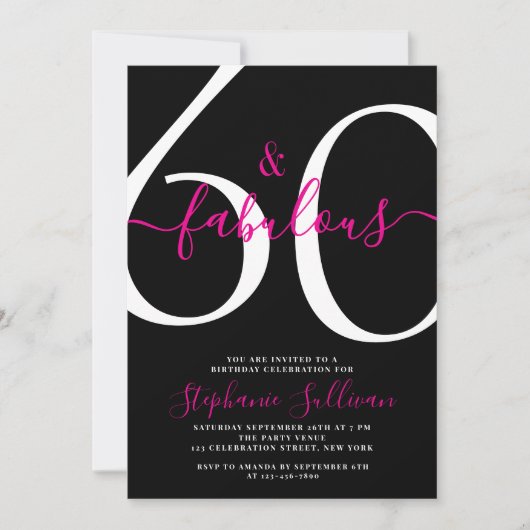 Invitation Sixty And Fabulous Script 60th Birthday Party (Devant)
