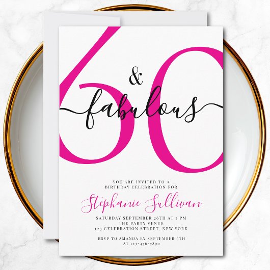 Invitation Sixty and Fabulous Script 60th Birthday Party