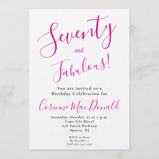 Invitation Sixty and Fabulous Script Pink 70th Birthday Party (Devant)