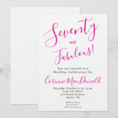 Invitation Sixty and Fabulous Script Pink 70th Birthday Party (Devant / Derrière)