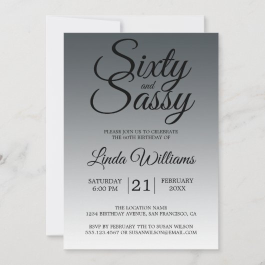 Invitation Sixty and Sassy Charcoal Black 60th Birthday (Devant)