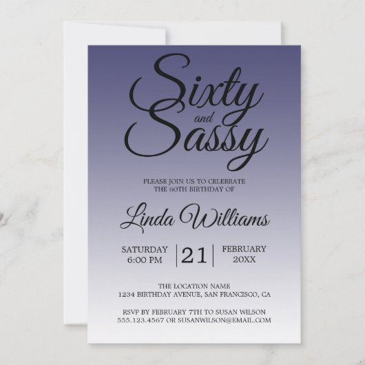 Invitation Sixty and Sassy Navy Blue 60th Birthday (Devant)