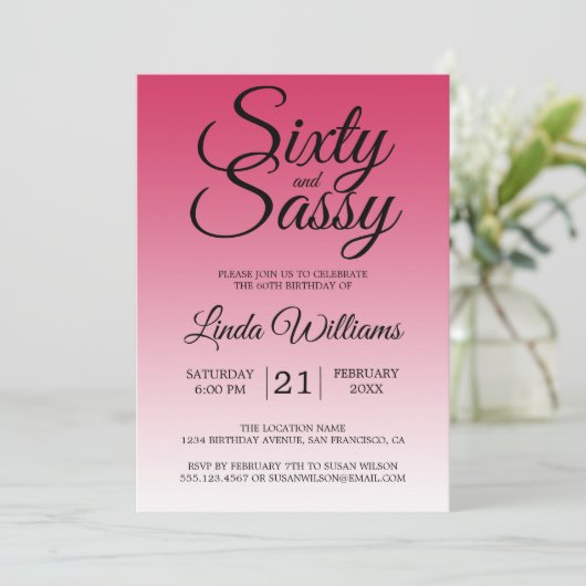 Invitation Sixty and Sassy Raspberry 60th Birthday (Debout devant)