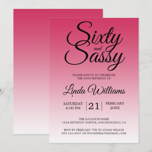 Invitation Sixty and Sassy Raspberry 60th Birthday (Devant / Derrière)