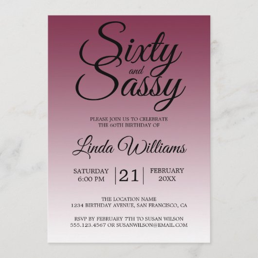 Invitation Sixty and Sassy Red Plum 60th Birthday (Devant)
