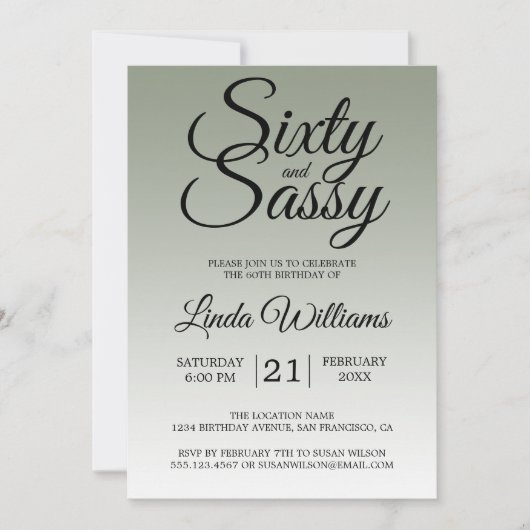 Invitation Sixty and Sassy Sage Green 60th Birthday (Devant)