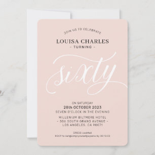 Invitation SIXTY élégant anniversaire chic moderne rose pâle