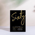 Invitation Sixty | Modern Gold & Black 60th Birthday Party<br><div class="desc">Celebrate your special day with this simple stylish 60th birthday party invitation. This design features a brush script "Sixty" with a clean layout in black & gold color combo. More designs and party supplies are available at my shop BaraBomDesign.</div>