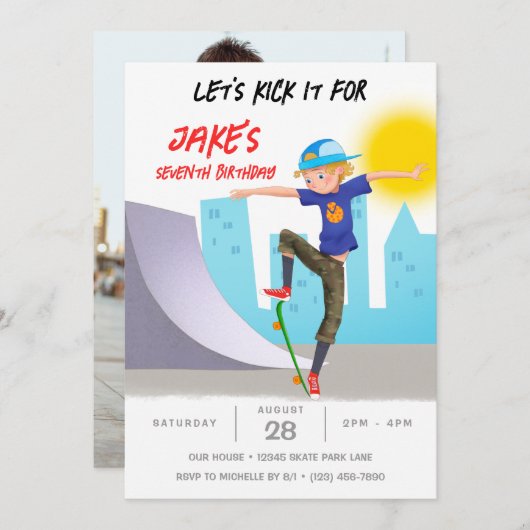 Invitation Skate Photo Skate Park Boy Fête d'anniversaire (Devant / Derrière)