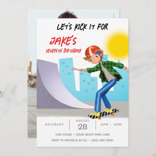 Invitation Skate Photo Skate Park Boy Fête d'anniversaire (Devant / Derrière)