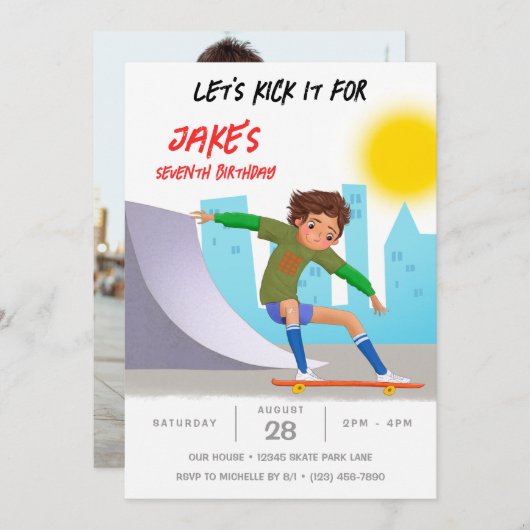 Invitation Skate Photo Skate Park Boy Fête d'anniversaire (Devant / Derrière)