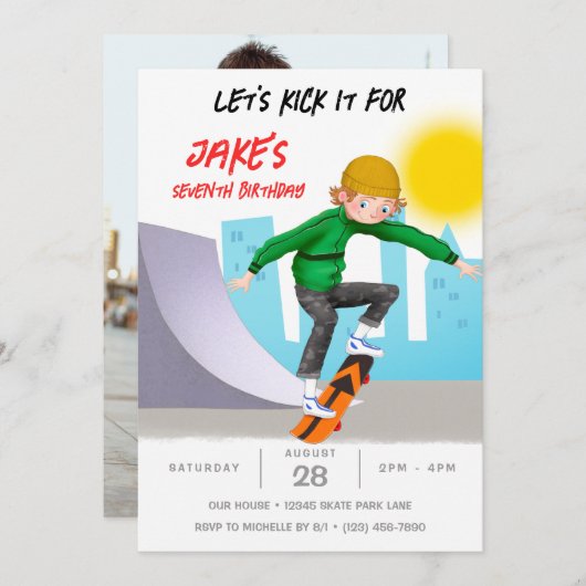 Invitation Skate Photo Skate Park Boy Fête d'anniversaire (Devant / Derrière)