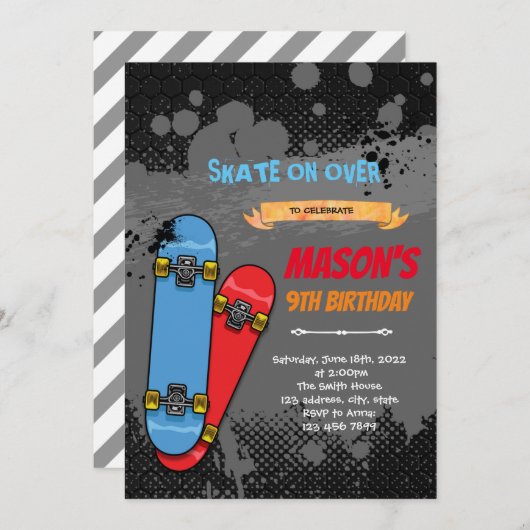 Invitation skateboard (Devant / Derrière)