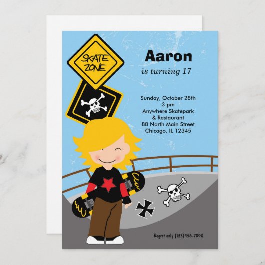 Invitation Skateboard Anniversaire (Devant / Derrière)