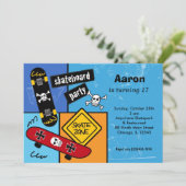 Invitation Skateboard Birthday (bleu clair) (Debout devant)