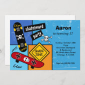Invitation Skateboard Birthday (bleu clair) (Devant / Derrière)