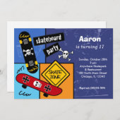 Invitation Skateboard Birthday (Navi Blue) (Devant / Derrière)