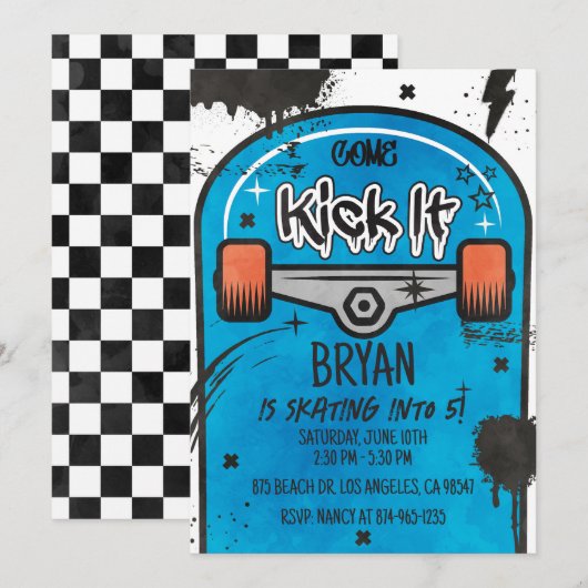 Invitation Skateboard Blue (Devant / Derrière)