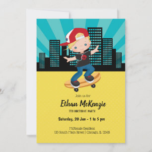 Invitation Skateboard boy - choisissez votre couleur arrière 