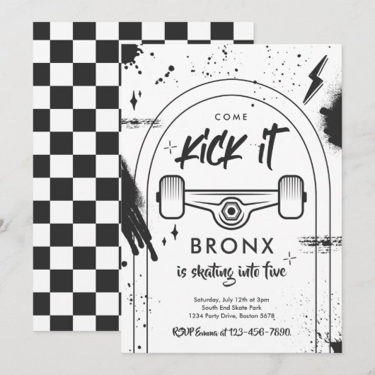 Invitation Skateboard Come Kick It Urban Sport Fête d'anniver (Devant / Derrière)