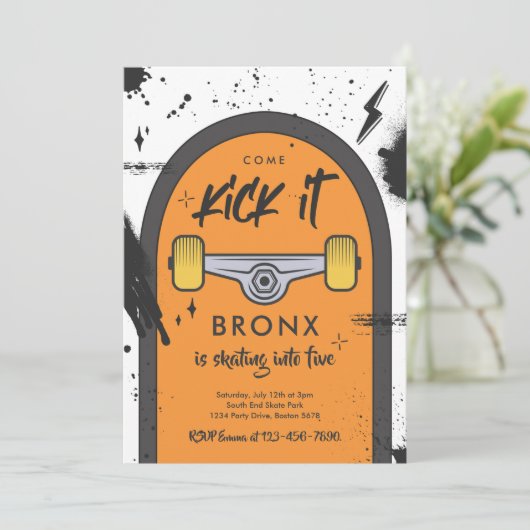 Invitation Skateboard Come Kick It Urban Sport Fête d'anniver (Debout devant)