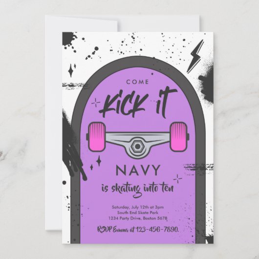 Invitation Skateboard Come Kick It Urban Sport Fête d'anniver (Devant)