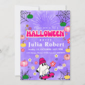 Invitation skateboard fantôme Halloween citrouille violet (Devant)