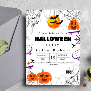 Invitation skateboard fantôme Halloween citrouille violet