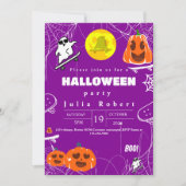 Invitation skateboard fantôme Halloween citrouille violet (Devant)