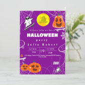 Invitation skateboard fantôme Halloween citrouille violet (Debout devant)