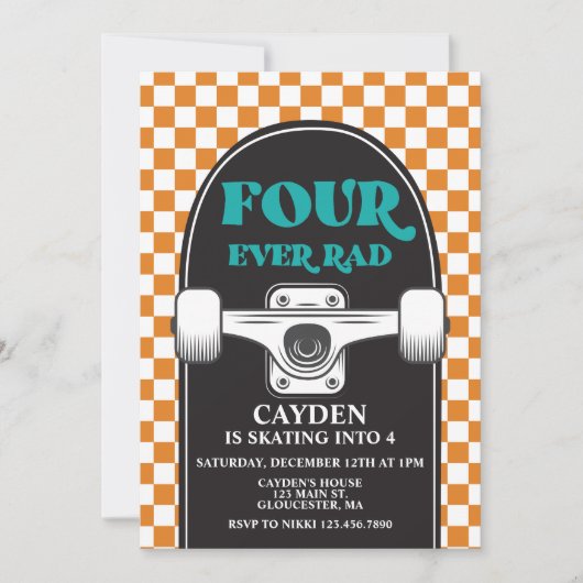 Invitation Skateboard Four Ever Rad 4e anniversaire (Devant)