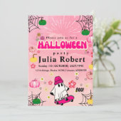 Invitation skateboard Halloween citrouille rose (Debout devant)