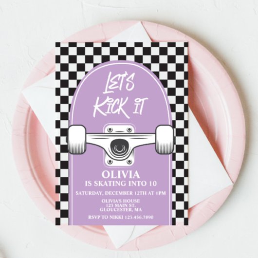 Invitation Skateboard Let's Kick It purpl Anniversday Invitat