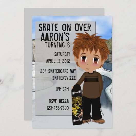 Invitation Skateboard Party (Devant / Derrière)