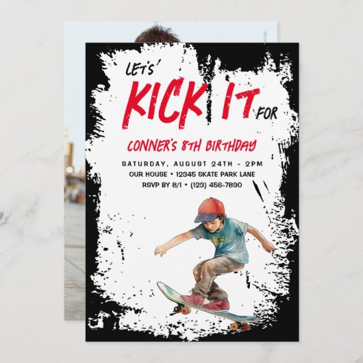 Invitation Skateboard Photo Grunge Skate Boy Anniversday Part (Devant / Derrière)