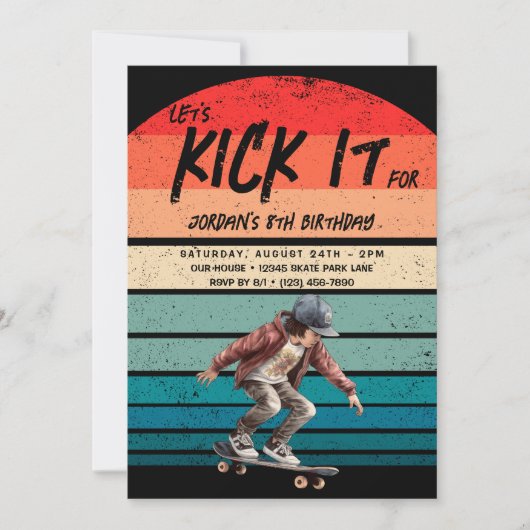 Invitation Skateboard Retro Sunset Photo Boys fête d'annivers (Devant)
