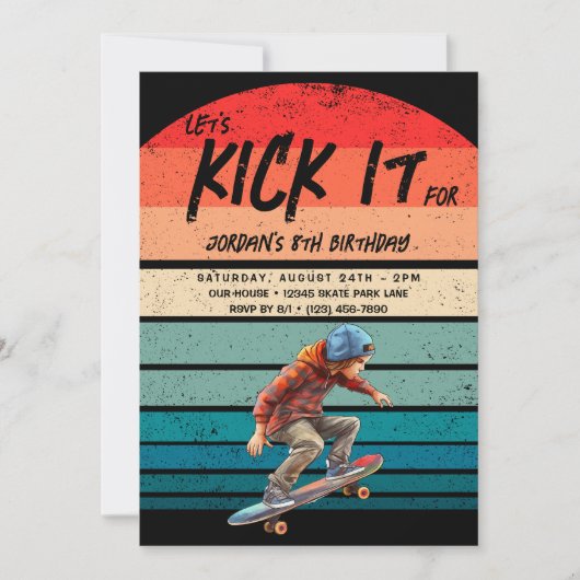 Invitation Skateboard Retro Sunset Photo Boys fête d'annivers (Devant)