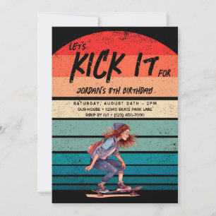Invitation Skateboard Retro Sunset Photo Girls Birthday Party