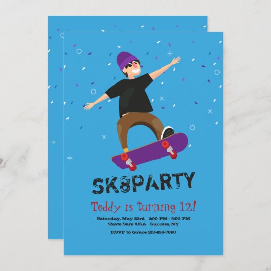 Invitation Skateboarder (Devant / Derrière)